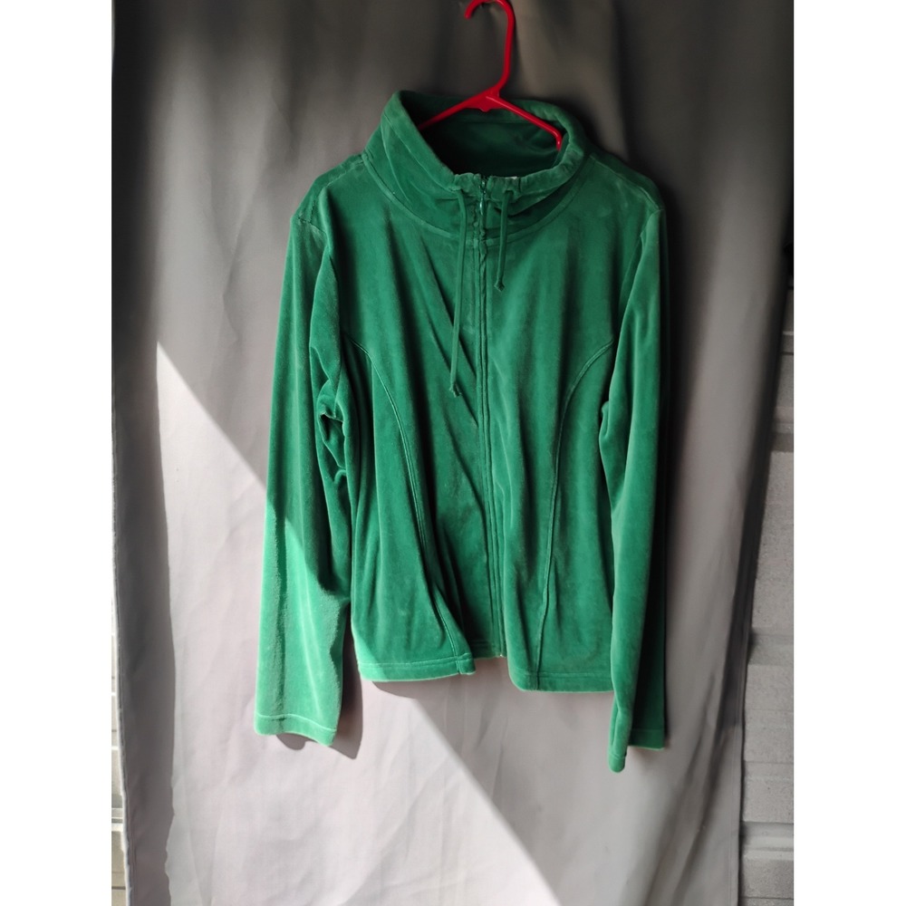 Kim Rogers Green Velour Zip Up Jacket Funnel Neck XL Sweatshirt